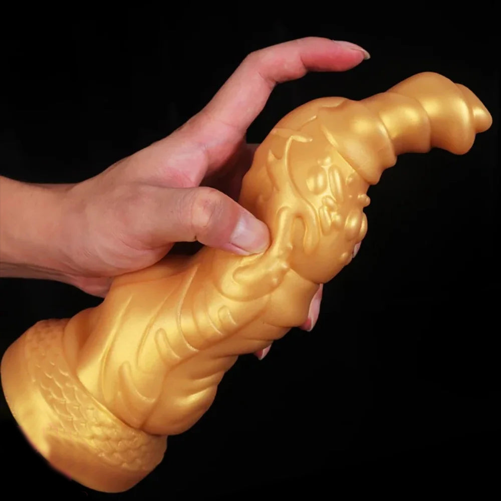 7.75inch Fantasy Golden Monster Dragon Dildo 100% physical safety