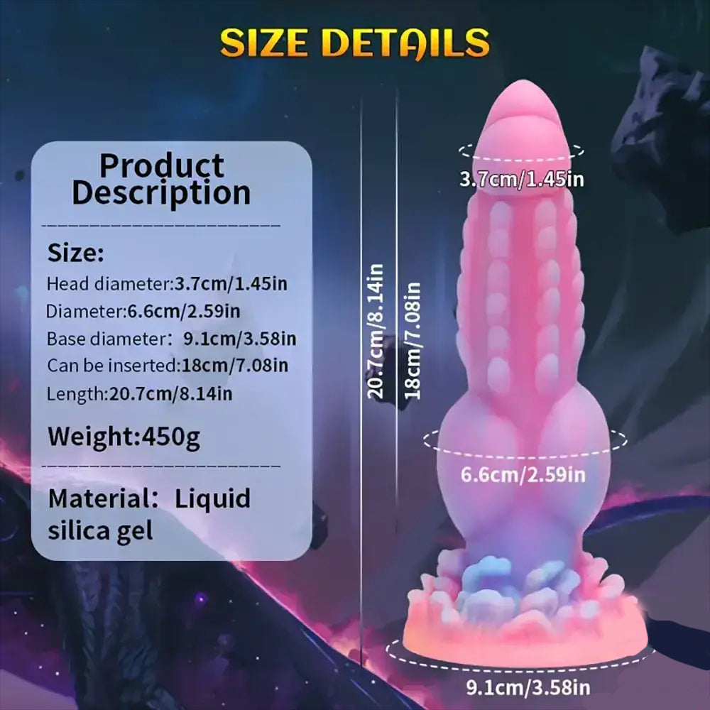 8.14inch Fantasy Luminous Monster Colorful Dildo Size Details