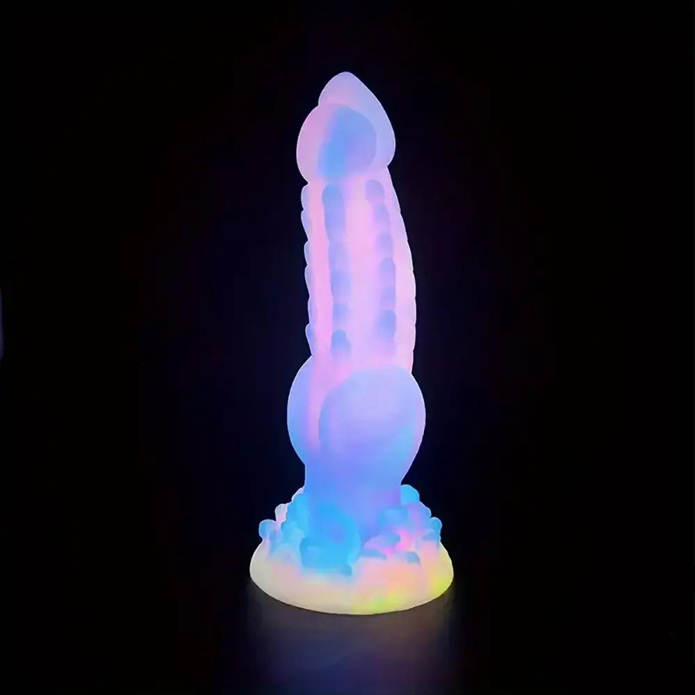 8.14inch Soft And Flexible Fantasy Luminous Monster Colorful Dildo Glow in the Dark