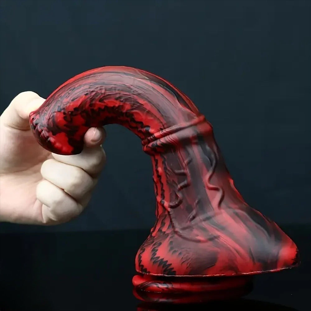 Black and red 8-inch horse penis adsorption demonstration