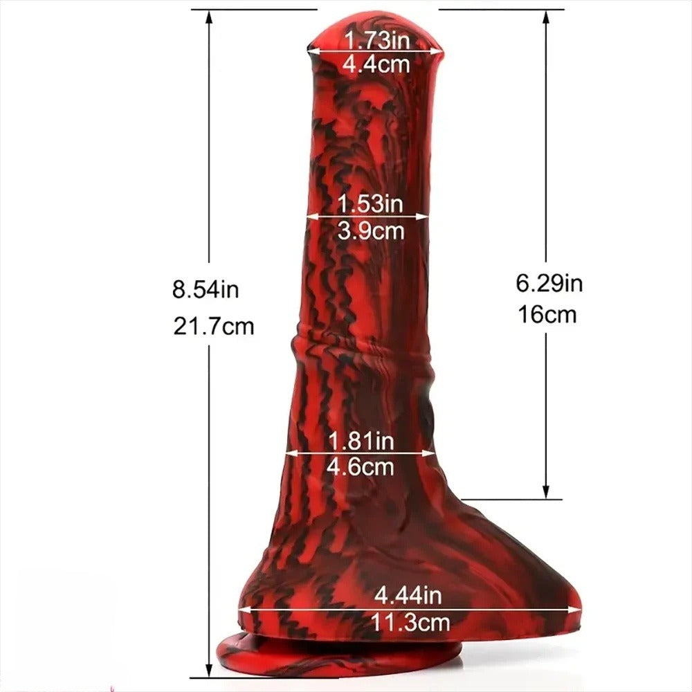 Black and red 8 inch horse penis size chart