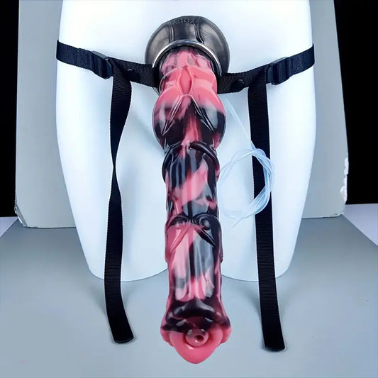12 Inch Silicone Horse Cock Strap-On Dildo Black and red