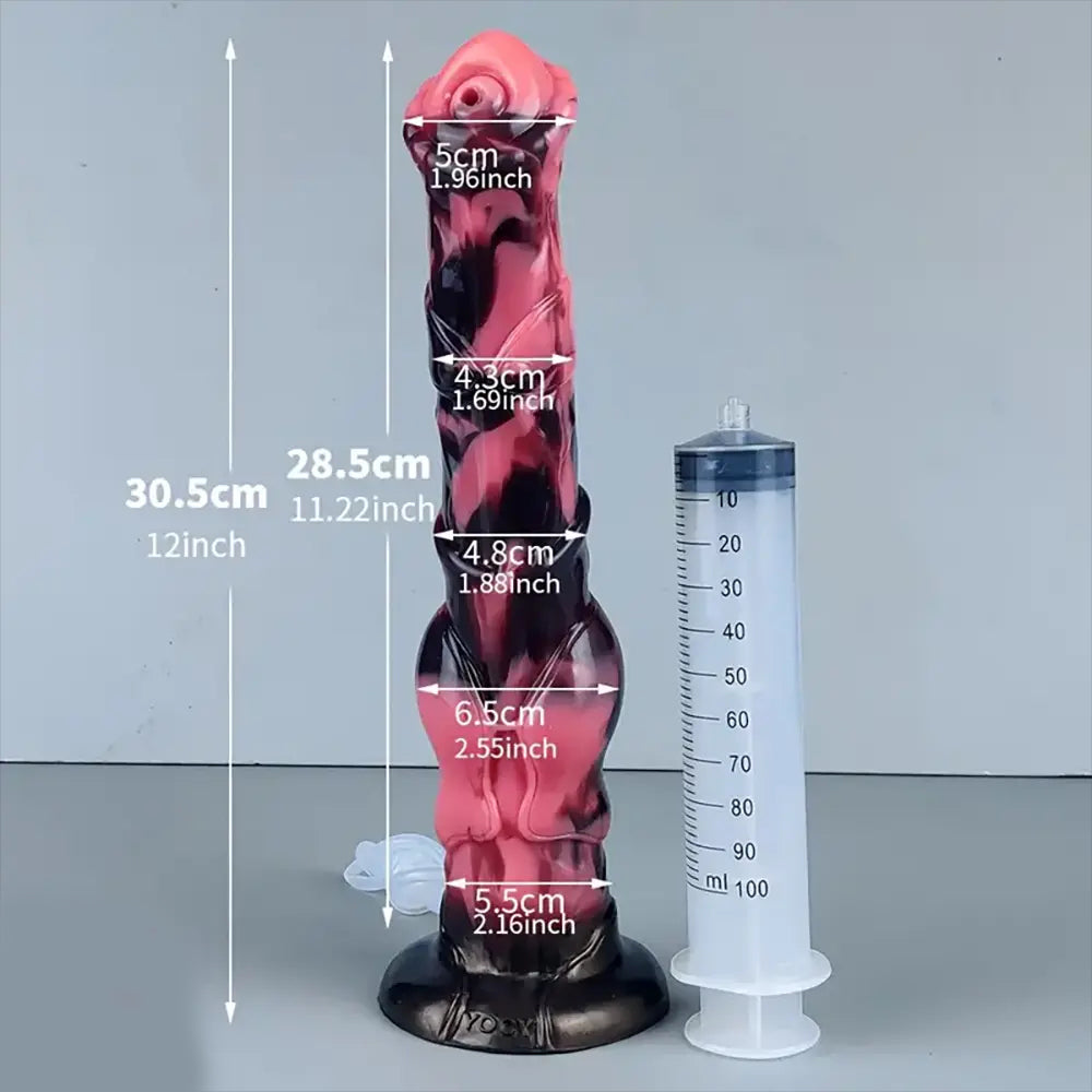 12 Inch Silicone Horse Cock Strap-On Dildo Black and red Size Details