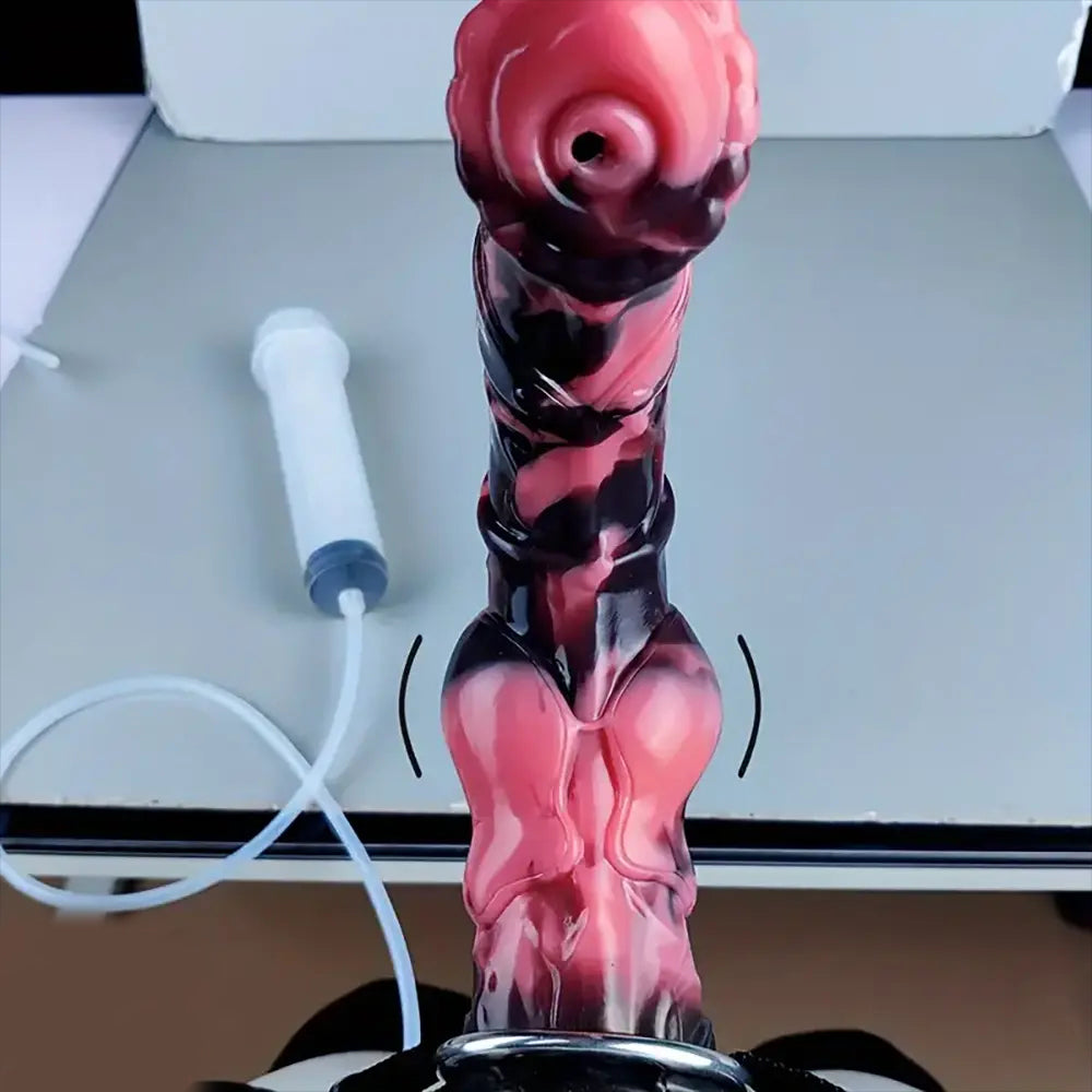 12 Inch Silicone Horse Cock Strap-On Dildo Black and red front view