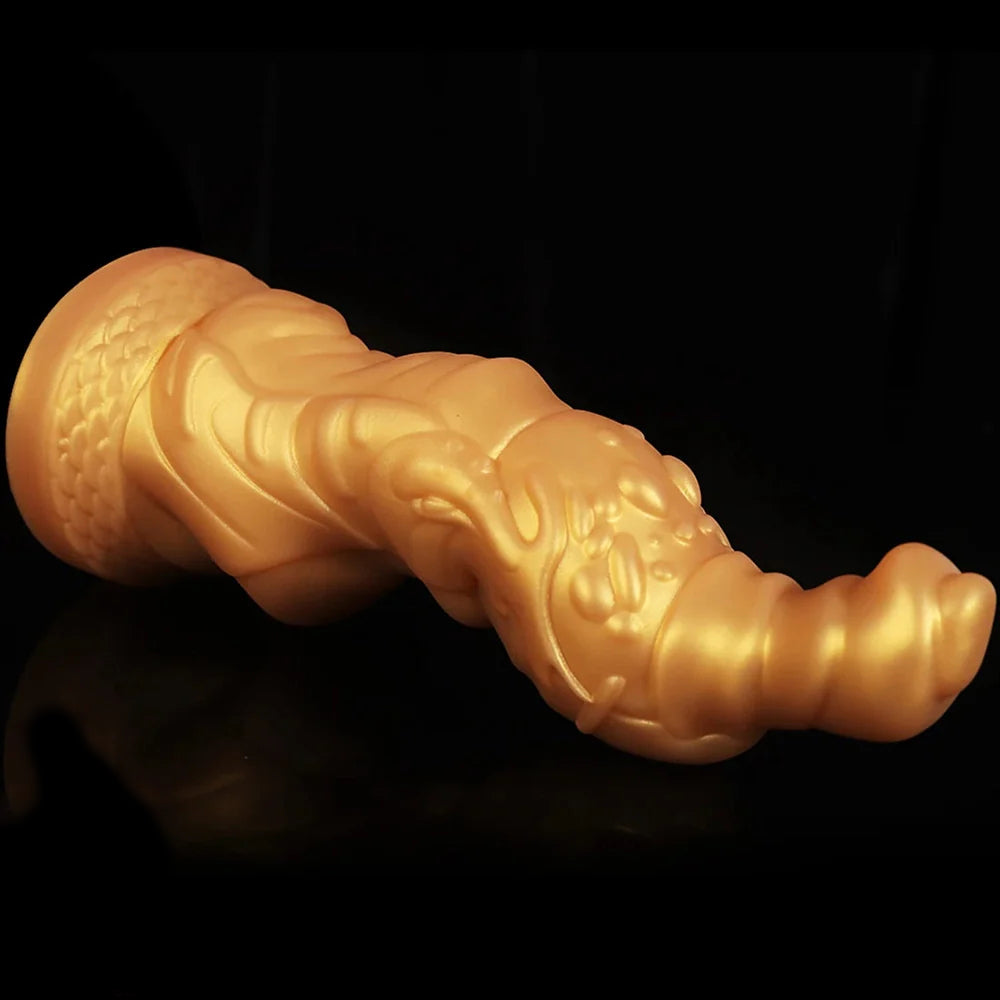 7.75inch Fantasy Golden Monster Dragon Dildo Horizontal placement