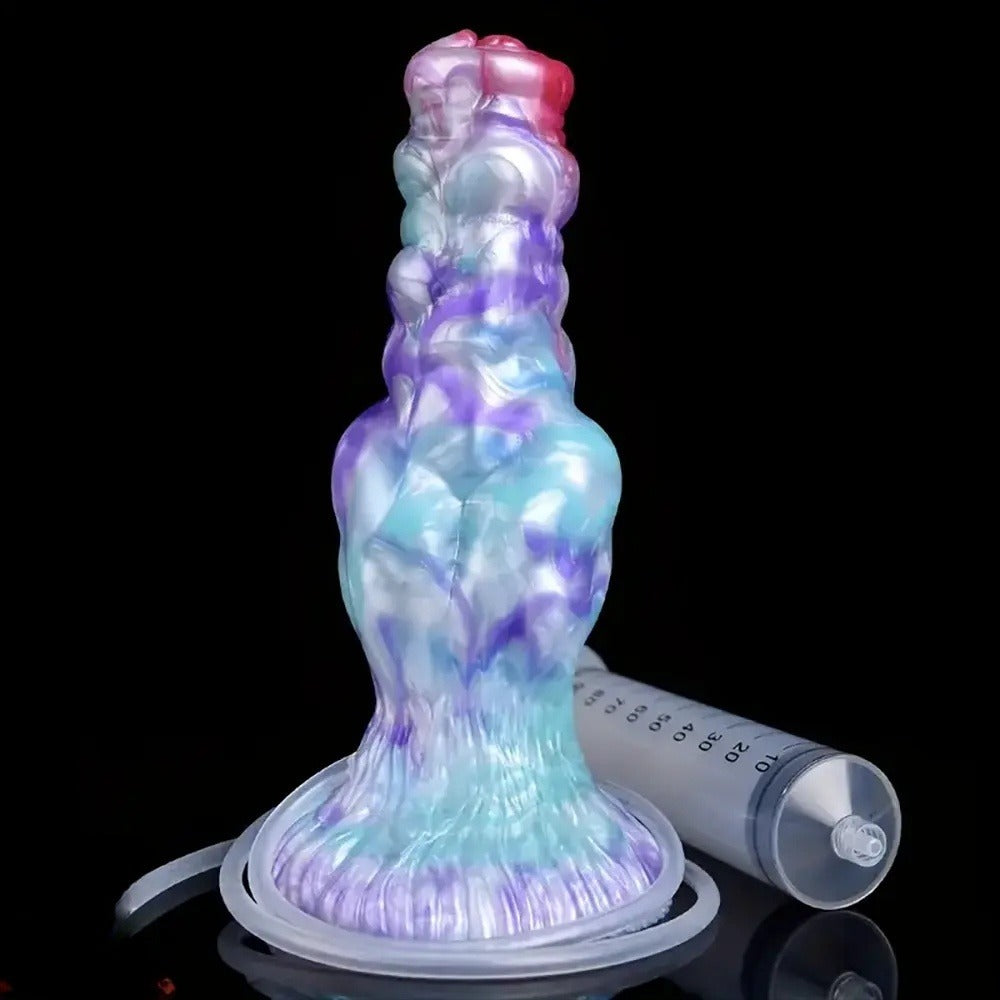 7 Inch Simulated Cumshot Blue Purple Dog Dildo Front View