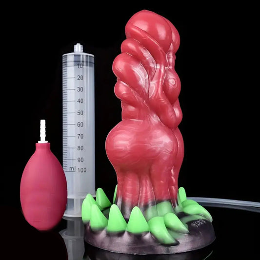 7 inch Glow in the Dark Knot squirting dildo combination set