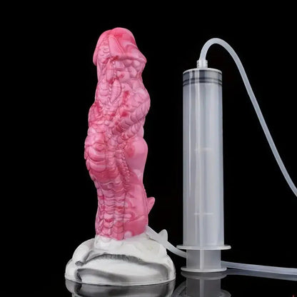 8.03 inch pink sprayable alien dildo and syringe