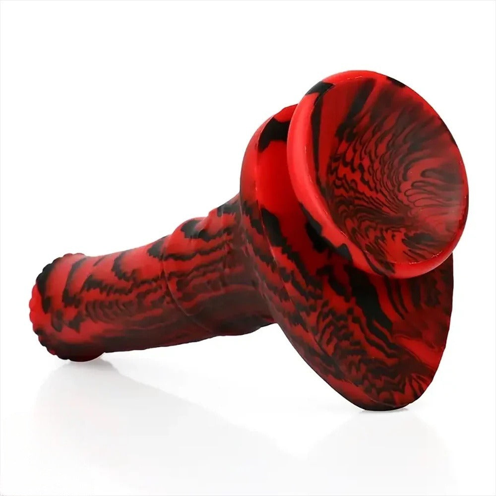 8-inch black red horse penis suction cup close-up