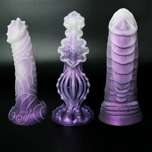 Purple and white gradient deformed silicone dildo