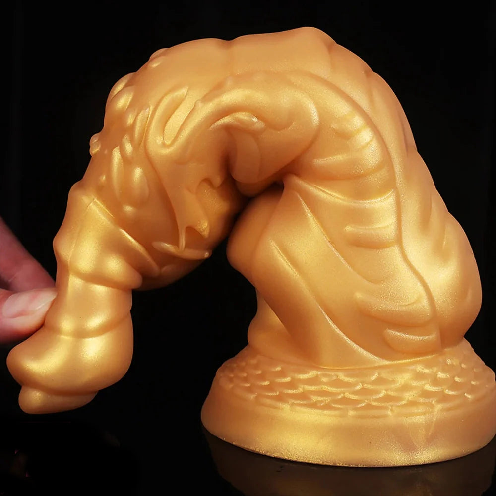 Soft and flexible 7.75inch Fantasy Golden Monster Dragon Dildo